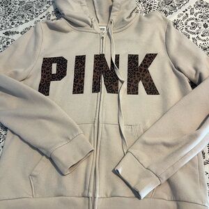 PINK Victoria's Secret Beige Hoodie with Leopard Accents